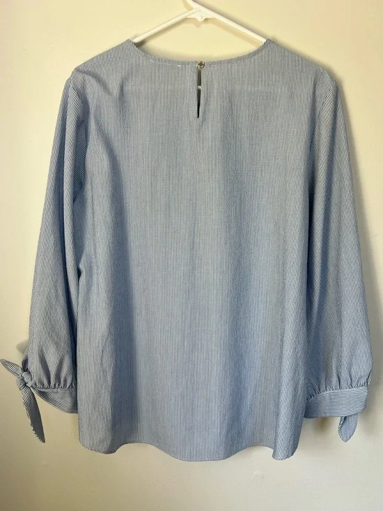 Calvin Klein Light Blue Striped Long-Sleeve Tie Cuff Top - Picture 5 of 5